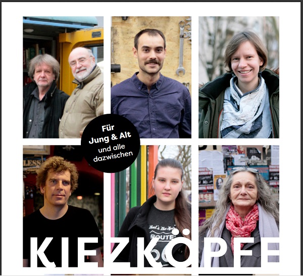 So sehen sie aus, die „Kiezköpfe“ aus dem Schillerkiez. Ausschnitt aus dem Cover. Gestaltung: Katrin Friedmann / Fotos: Anke Hohmeister