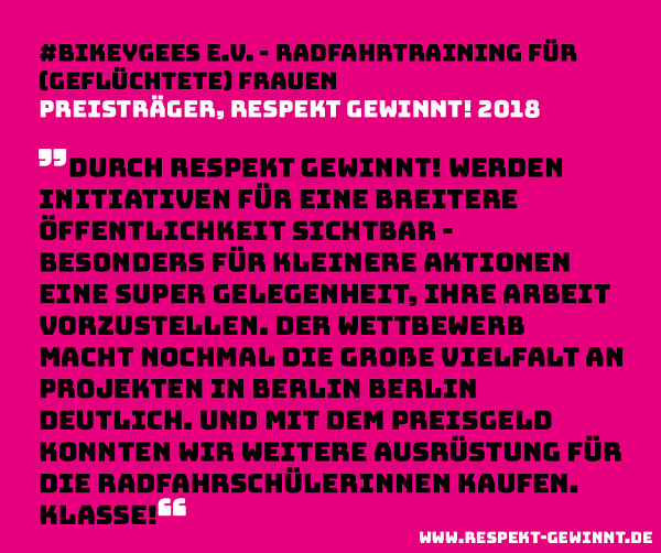 Ein Zitat der Preisträgerinnen und Preisträger des Bikeygees Vereins. Bild: Berliner Ratschlag für Demokratie