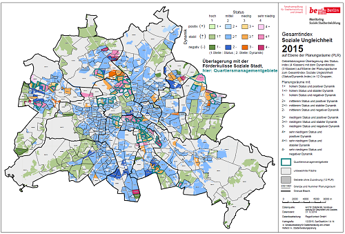 Die Übersichtskarte der Quartiersmanagementgebiete  Bild: Senatsverwaltung für Stadtentwicklung und Umwelt