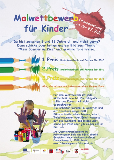 Das Plakat zum Malwettbewerb für Kinder. Bild: QM Falkenhagener Feld West.