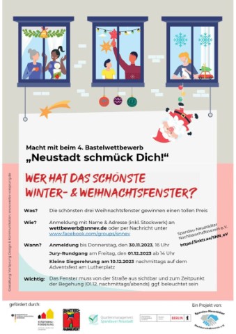 Wer hat das schönste Winter- und Weihnachtsfenster in der Spandauer Neustadt? Wer sich jetzt angesprochen fühlt, der kann was gewinnen: Die schönsten drei Fenster bekommen einen Preis. (Bild: SNNV Neustadt schmück Dich!)