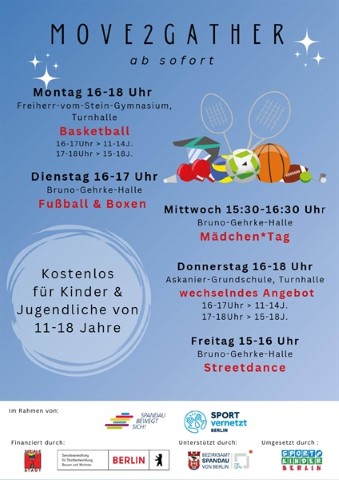 Im QM-Gebiet Spandauer Neustadt gibt es montags bis freitags regelmäßige Bewegungsangebote für Kinder und Jugendliche. (Bild: QM Spandauer Neustadt)