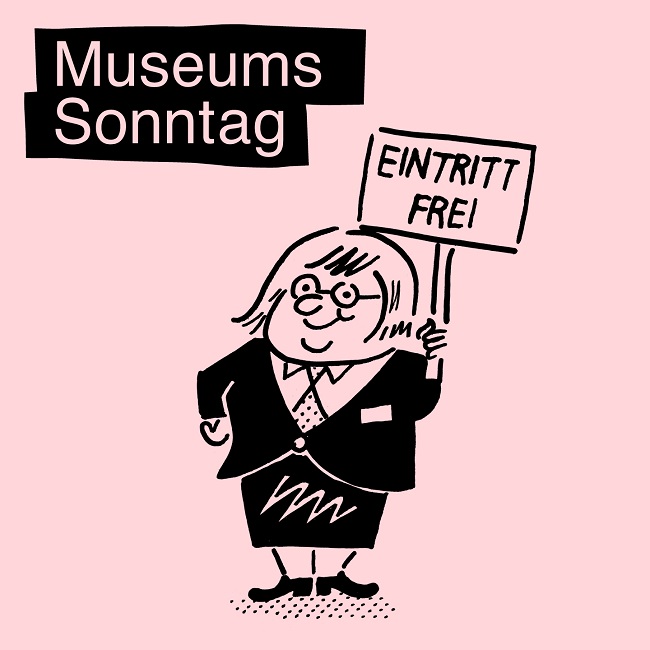 Am 1. Sonntag im Monat ist der Eintritt in vielen Berliner Museen frei. (Museumssonntag Berlin, Design: www.buerobumbum.com, Illustration: www.sany.dk)