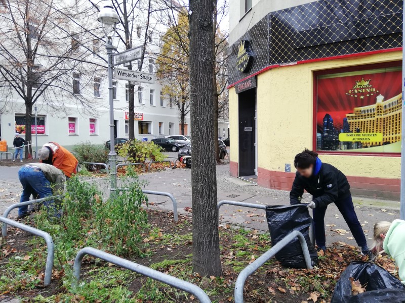 Fleißig befreiten die Anwohnenden die Baumscheiben von Müll und Laub. (Bild: QM Beusselstraße)
