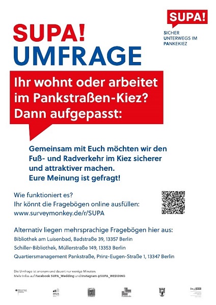 Die deutschsprachige Version des Plakates zur Mobilitätsumfrage. Bild: QM Pankstraße