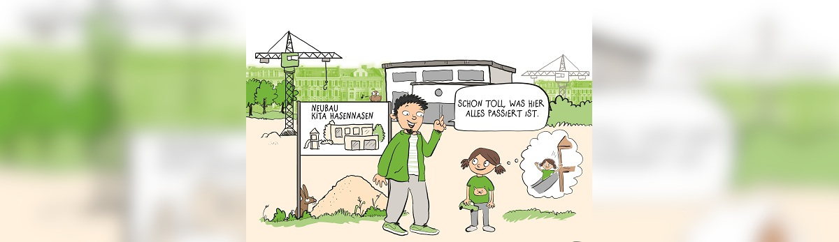 Comic Neubau Kita Hasennasen: "Schon toll, was hier alles passiert ist." (Bild: 123 Comics)