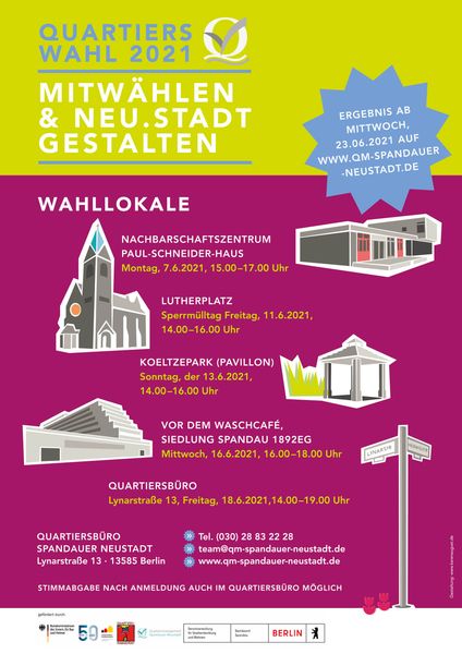 Die verschiedenen Wahllokale in der Spandauer Neustadt auf einen Blick. (Grafik: QM Spandauer Neustadt)